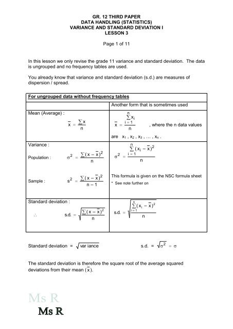 In hierdie les hersien ons slegs die graad 11 variansie en ... - AdMaths