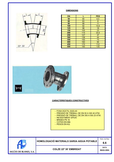 fitxes de materials homologats xarxa d'aigua ... - Aigües de Blanes