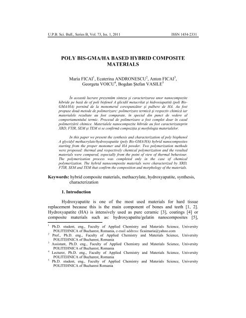 poly bis-gma/ha based hybrid composite materials - Scientific Bulletin