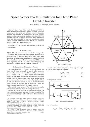 Space Vector PWM Simulation for Three Phase DC/AC Inverter