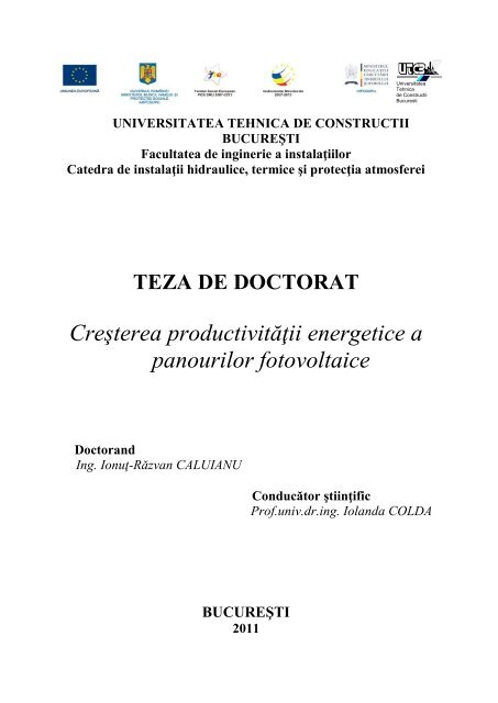 Teza doctorat - Facultatea de Instalatii - Universitatea Tehnică de ...