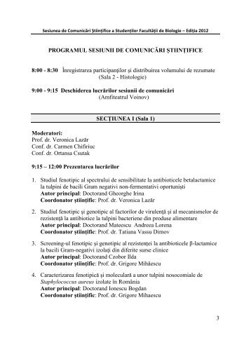 3 PROGRAMUL SESIUNII DE COMUNICĂRI ȘTIINȚIFICE 8:00 - 8 ...