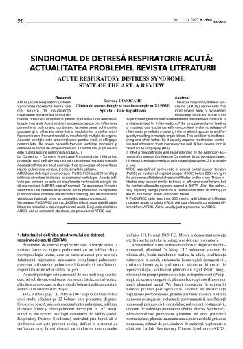 sindromul de detresã respiratorie acutã: actualitatea ... - Arta Medica