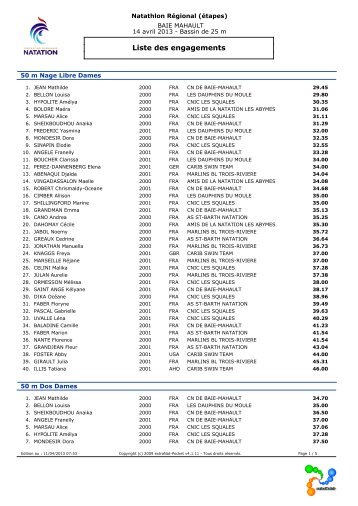 Liste des engagements - Guadeloupe