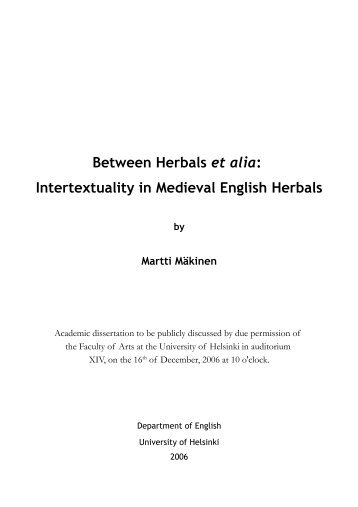 Intertextuality in Medieval English Herbals - E-thesis