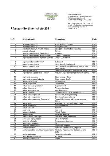 Pflanzen-Sortimentsliste 2011 - Gottschling Kräuter