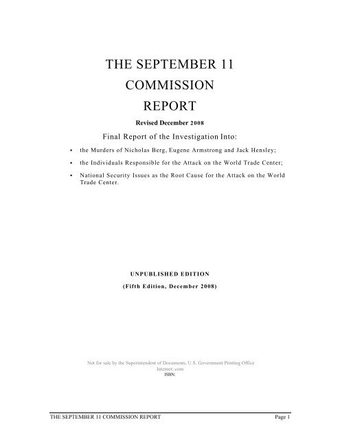 September 11 Commission Report - Gnostic Liberation Front