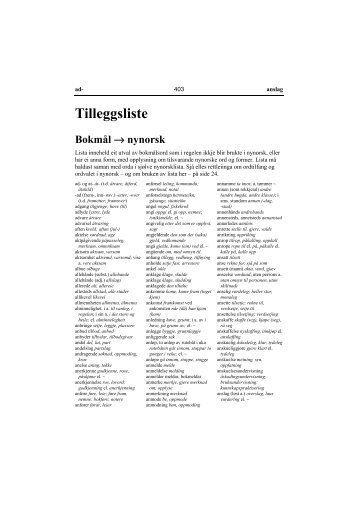 Tilleggsliste Bokmål - Nynorsk ordliste