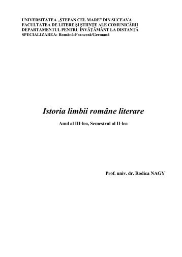 Istoria limbii literare - Facultatea de Litere şi Ştiinţe ale Comunicării