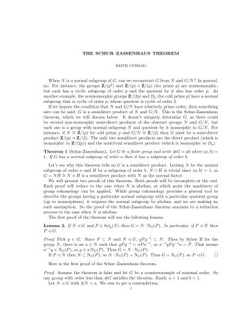 THE SCHUR–ZASSENHAUS THEOREM When N is a normal ...