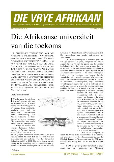 Die Afrikaanse Universiteit Van Die Toekoms Fak - 