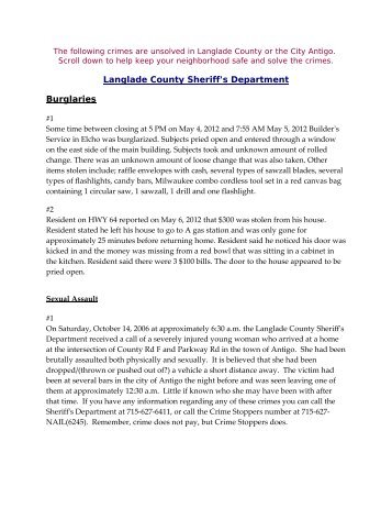 Unsolved Crime - Langlade County