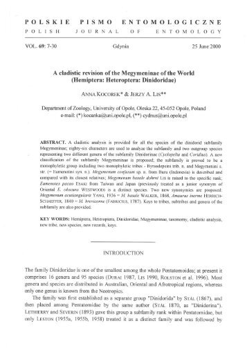 A cladistic revision of the Megymeninae of the World - Heteroptera ...