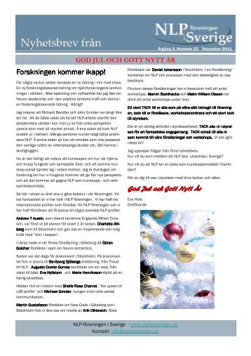Nyhetsbrev 22 2011 - NLP-föreningen i Sverige