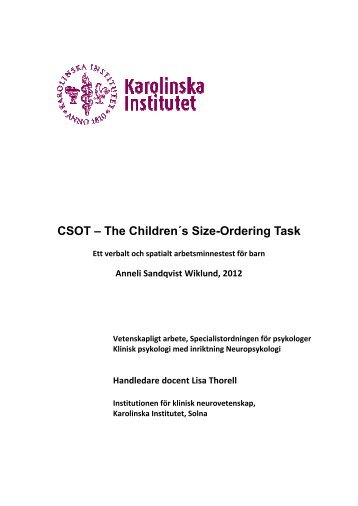 CSOT – The Children´s Size-Ordering Task Anneli Sandqvist ...