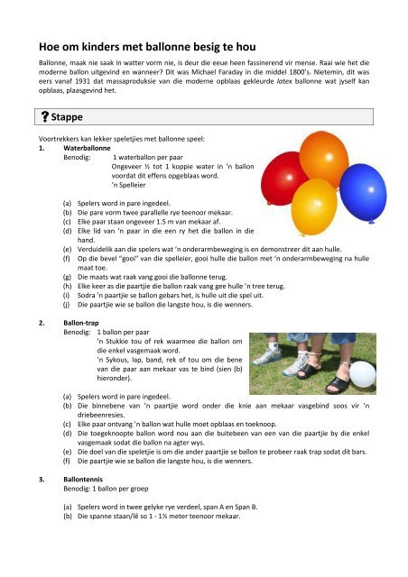 Hoe om kinders met balonne besig te hou - Voortrekkers