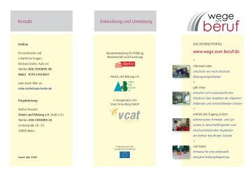 Informationsflyer Wege zum Beruf - Arbeit und Bildung eV