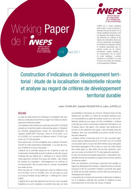 Construction d'indicateurs de développement territorial - IWEPS