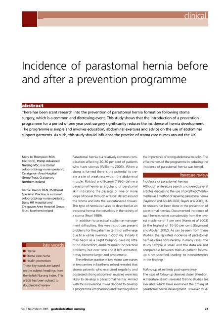 Incidence of parastomal hernia before and after a prevention ...