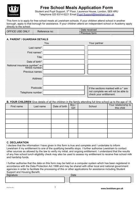 free-school-meals-application-form
