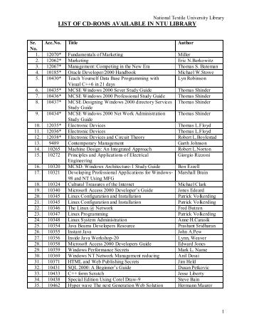 list of diskettes available in ntu library - National Textile University