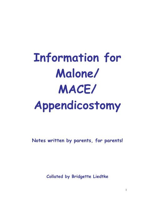 Information for Malone/ MACE/ Appendicostomy - Disabled Living