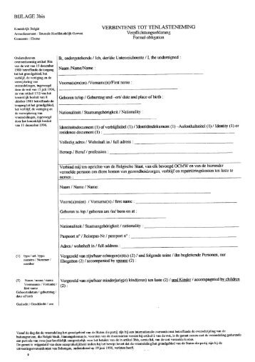 tenlasteneming (formulier voor toeristen) (verbintenis tot) - Elsene