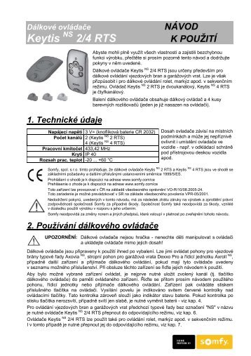 Dálkové ovládače Keytis 2NS / 4NS - Somfy