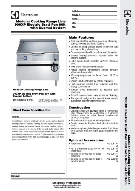 Electric Tilting Bratt Pans Series 900 Spare Parts