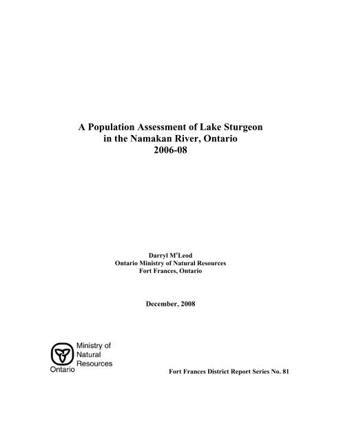 A Population Assessment of Lake Sturgeon in the Namakan River ...