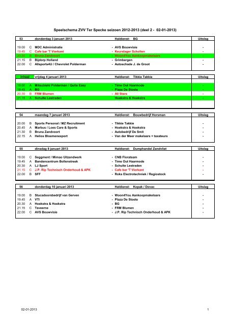 Programma Zaalvoetbal 2012-2013: deel 2 - FC Lisse