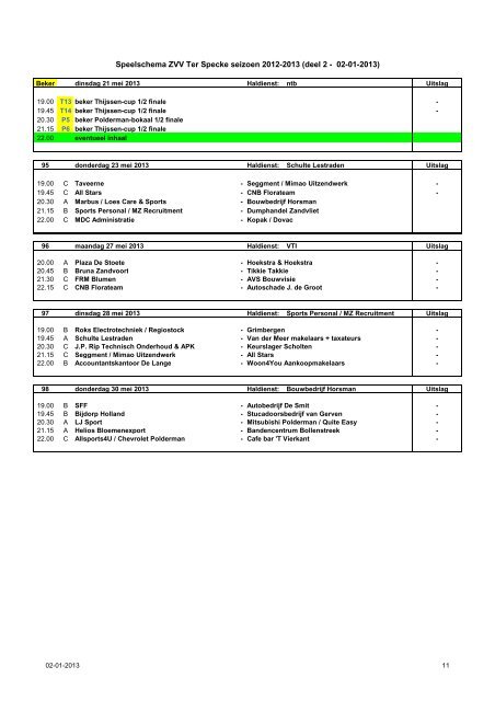 Programma Zaalvoetbal 2012-2013: deel 2 - FC Lisse