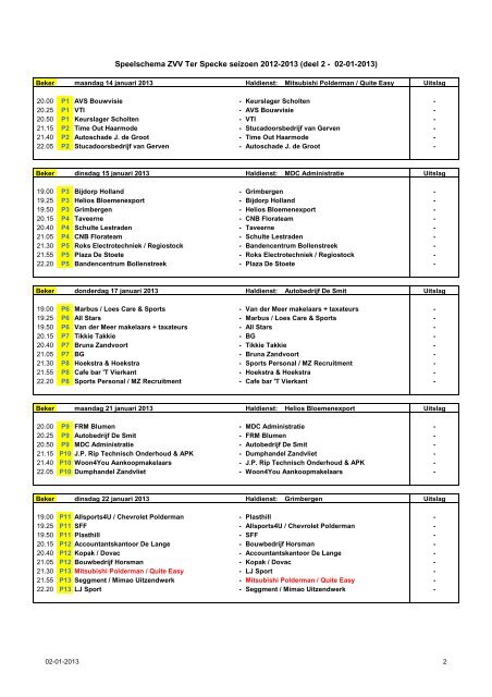 Programma Zaalvoetbal 2012-2013: deel 2 - FC Lisse