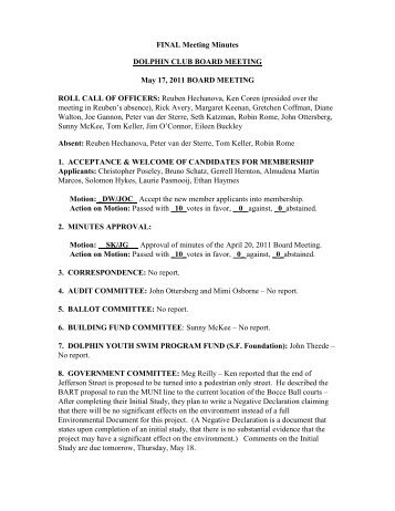 AGENDA JULY 21, 2004 BOARD MEETING - Dolphin Club