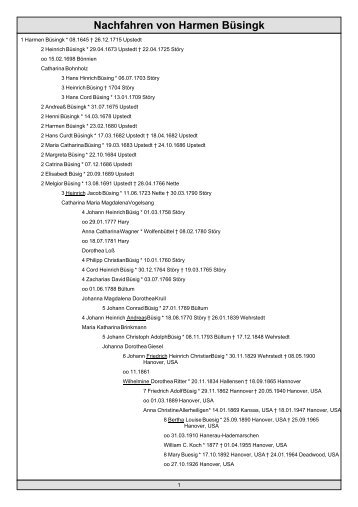 Nachfahren von Harmen Büsingk - Büsig - Hamburg