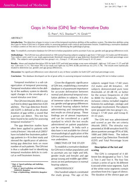 Gaps in Noise (GIN) Test –Normative Data