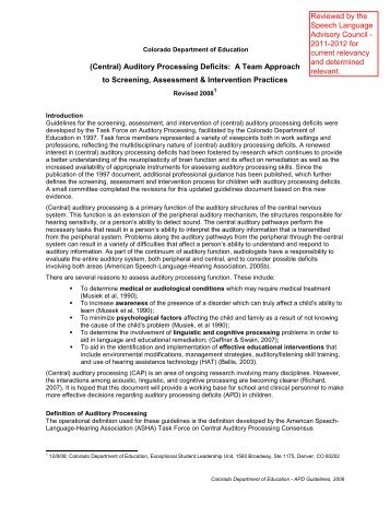 Auditory Process Deficits - Colorado Department of Education