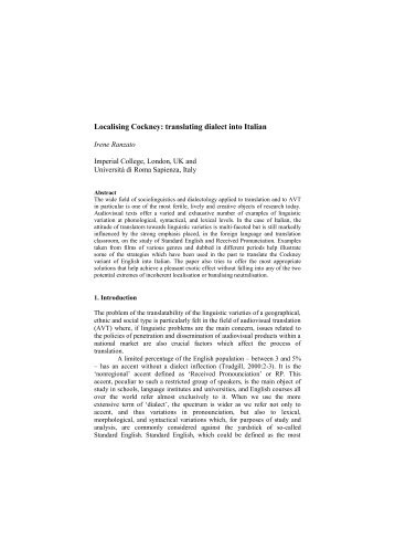 Localising Cockney: translating dialect into Italian - Università degli ...