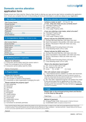 Domestic service alteration application form - National Grid