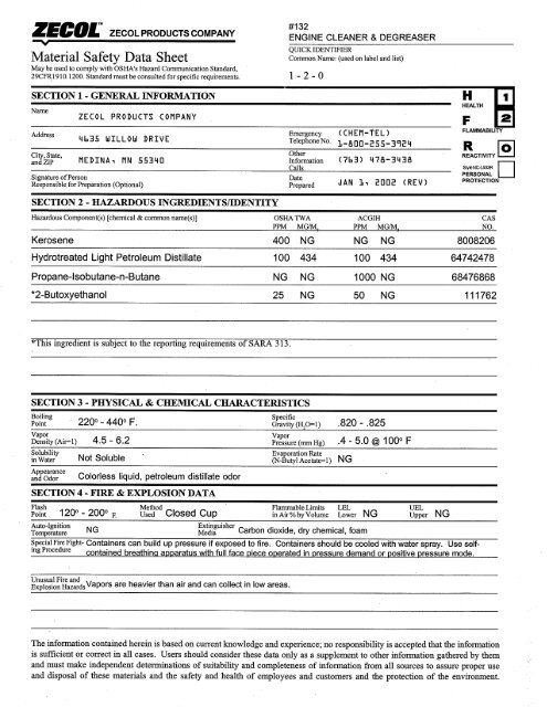 ZECOL PRODUCTS COMPANY - Menards