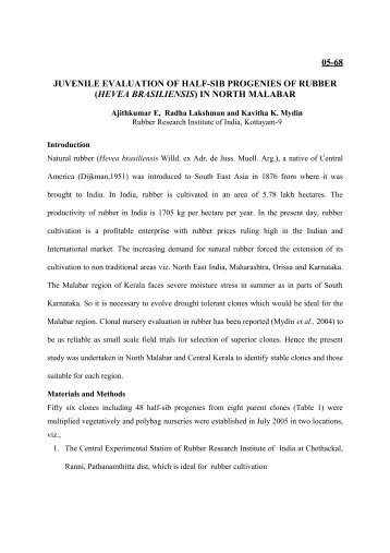 juvenile evaluation of half-sib progenies of rubber (hevea brasiliensis)