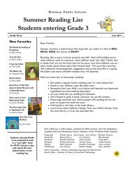 Waltham public schools summer reading list students entering grade 3