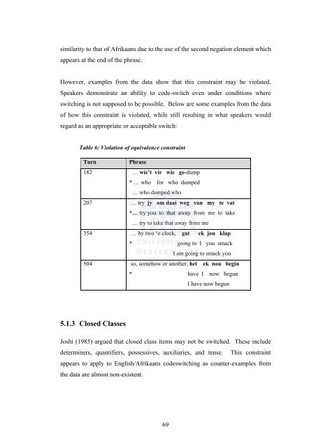 grammatical constraints and motivations for - University of the ...