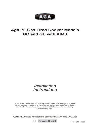 Aga PF Gas Fired Cooker Models GC and GE with AIMS - Rayburn