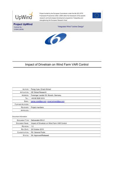 Impact of Drivetrain on Wind Farm VAR Control - Upwind