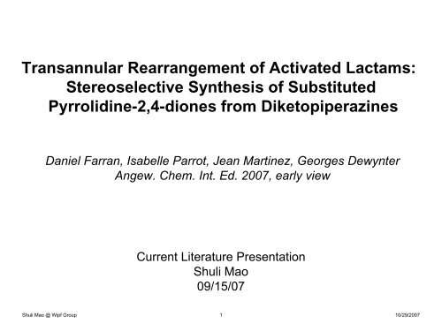 Transannular Rearrangement of Activated Lactams: Stereoselective ...