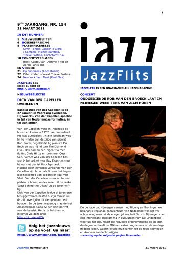 9de JAARGANG, NR. 154 Volg het jazznieuws op de voet ... - JazzFlits