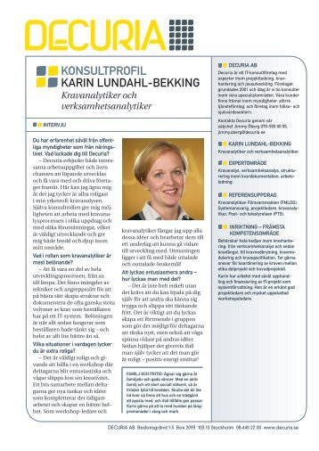 KONSULTPROFIL KARIN LUNDAHL-BEKKING - Decuria