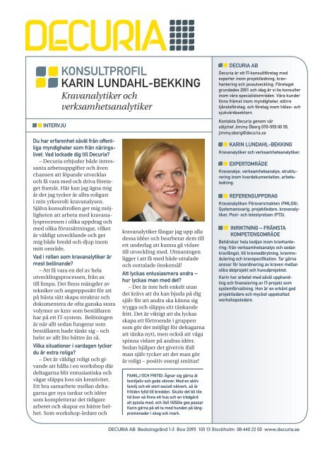 KONSULTPROFIL KARIN LUNDAHL-BEKKING - Decuria