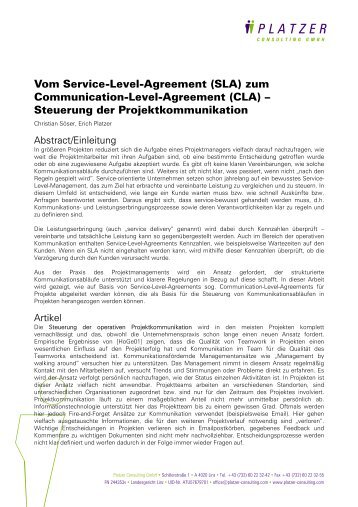 Vom SLA zum CLA - Platzer Consulting GmbH